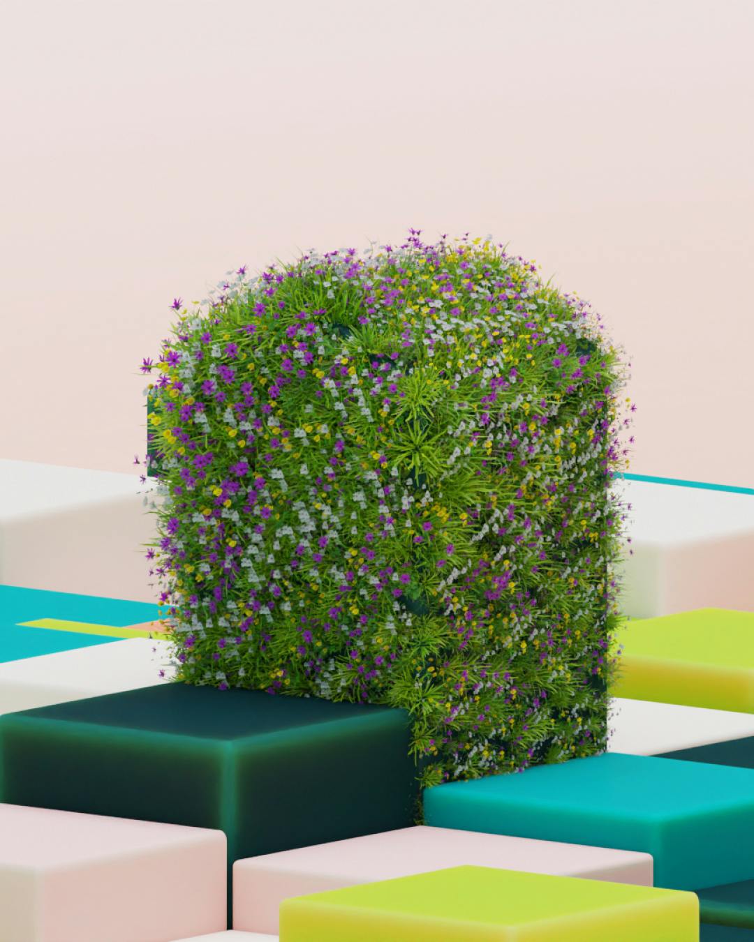 &why: abstract 3D house with grass growing on it