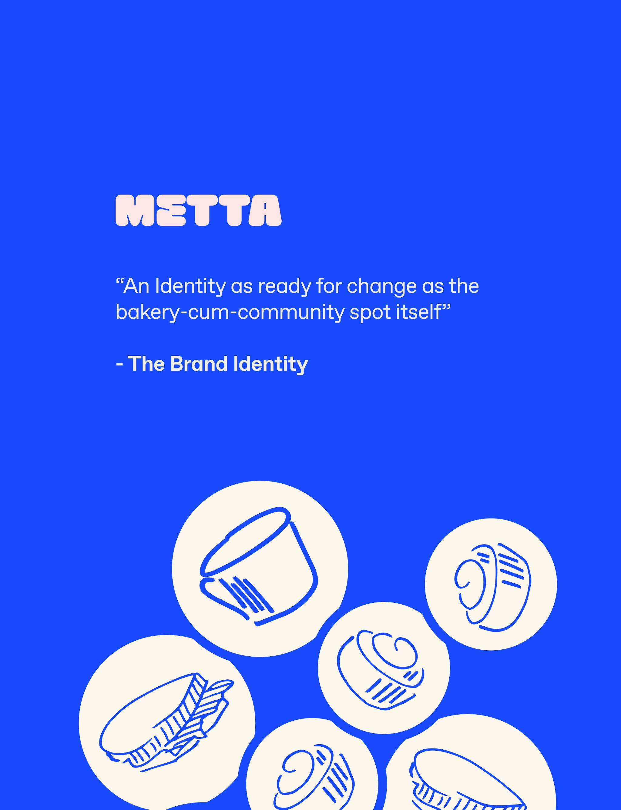 A graphic showing a few auf metta's siignature illustrations and a "The Byrand identity" quote on blue background