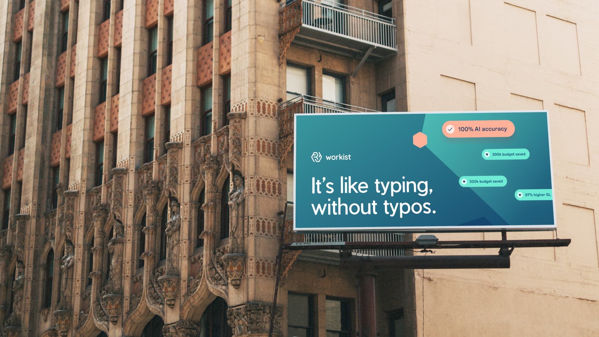 &why: billboard of workist hanging in urban surroundings