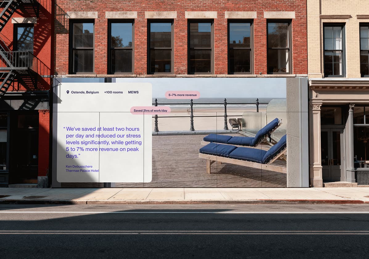 Billboard with review and image of a beach