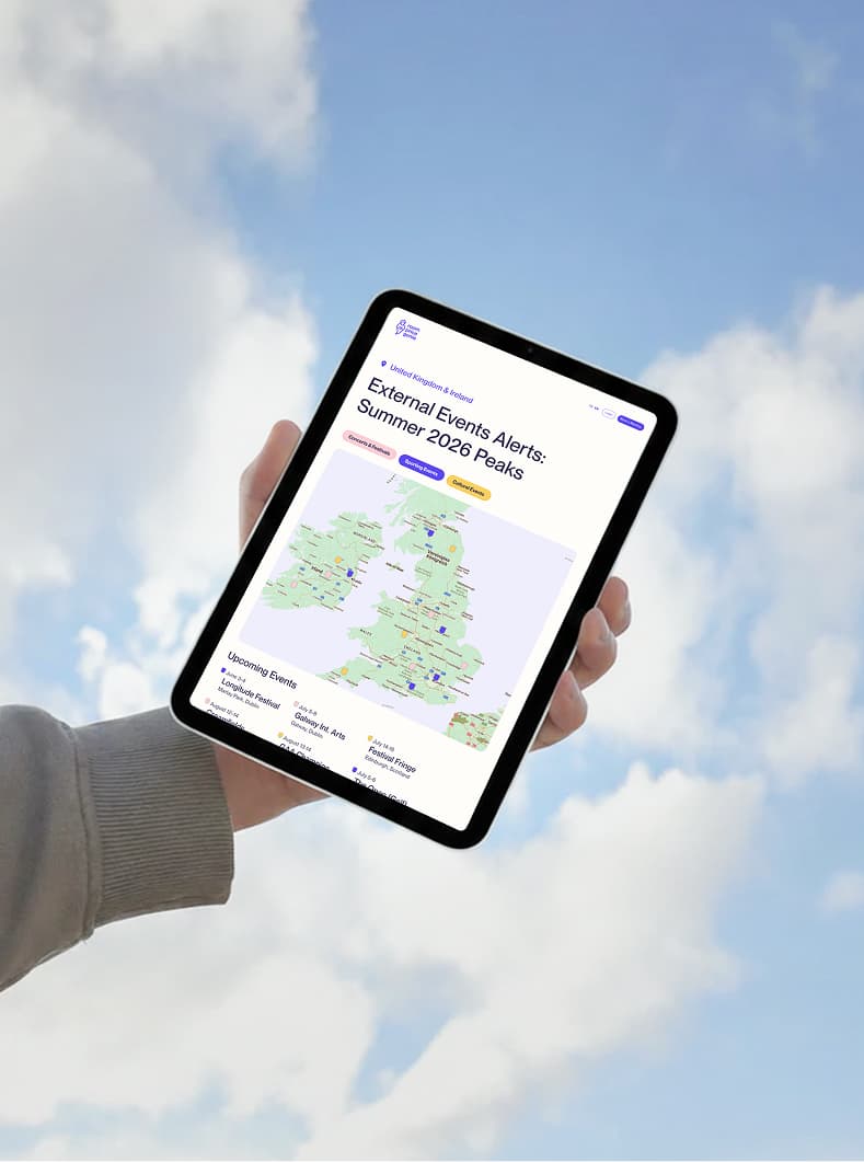 iPad with Event overview against blue sky